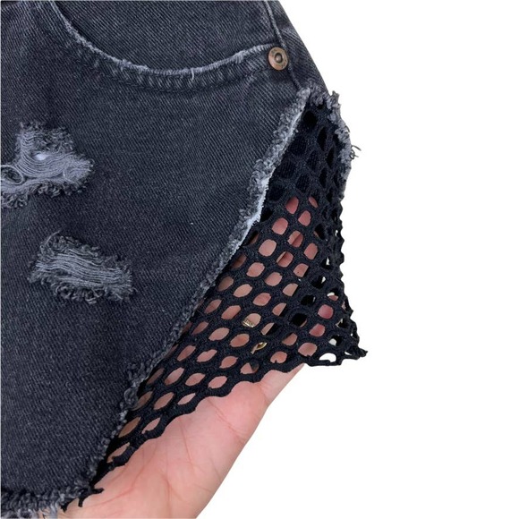 Furst of a Kind Distressed Lee Vintage Cutoff Shorts with Black Mesh Size 25 - Picture 4 of 11